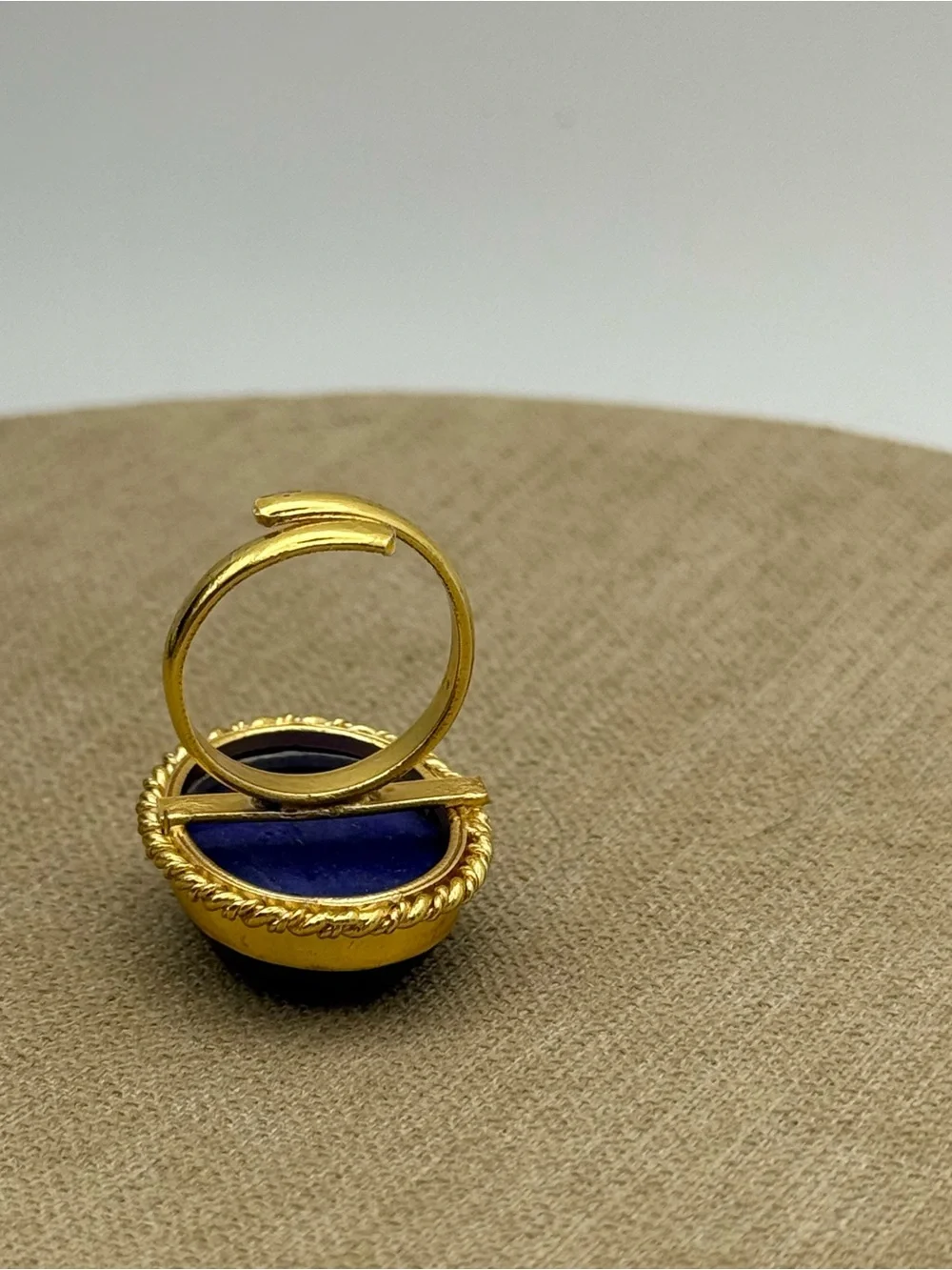 Adjustable Gold-Tone Lapis Oval Statement Ring - Deep Blue